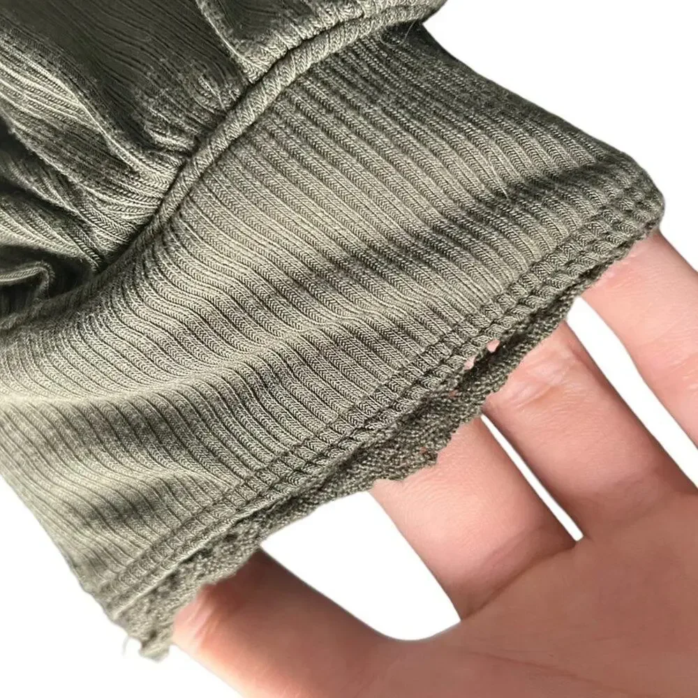 Free People Olive Green Open Back Top Ribbed Boho Twist Back Long Sleeve Small